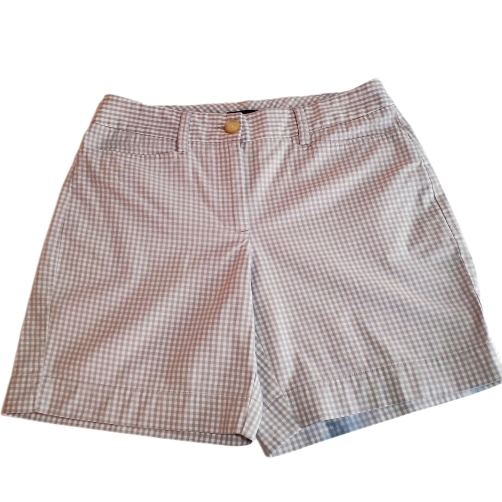 LANDS' END Bermuda Shorts Tan & White Checkered Woman's Size 4